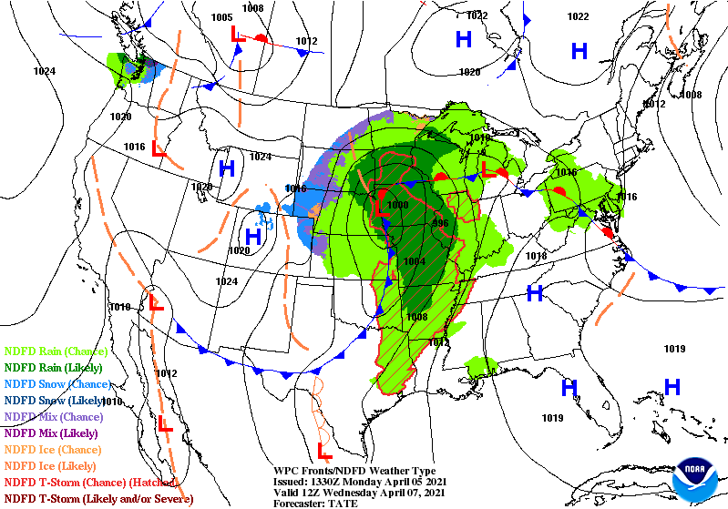 Surface forecast map for mid-week